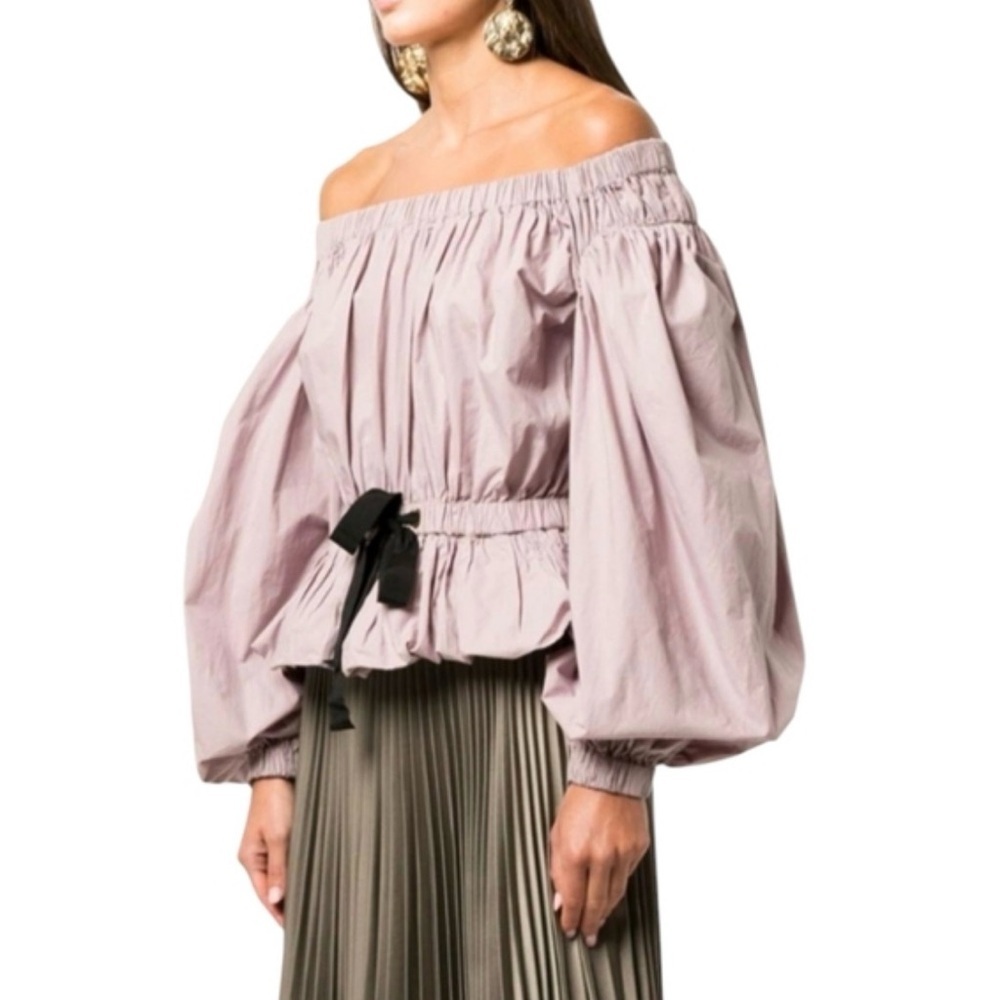 Ulla Johnson Kira Blouse Cotton Peasant Lavender Bow Off The Shoulder